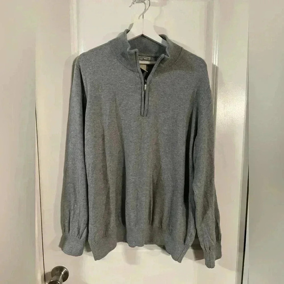 L.L. Bean Men’s Gray Textured Wash Quarter-Zip Pullover - Sweater Size Large - Picture 1 of 5